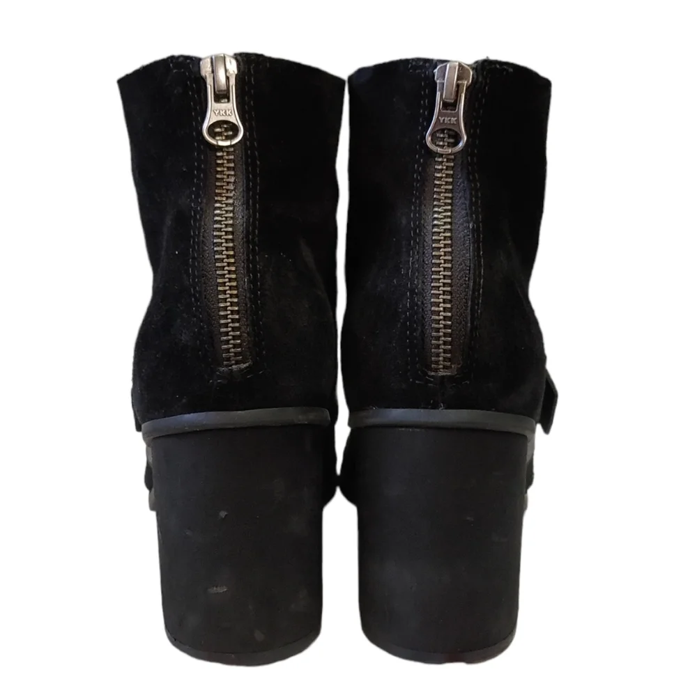 Kork Ease Black Suede Square Toe Buckle Ankle Heels Booties Women's Size 9.5 - Picture 8 of 11
